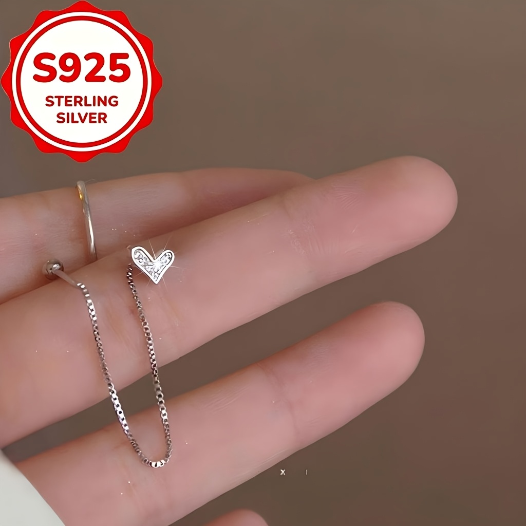 2pcs Women's S925 Silver Heart Long Tassel Earrings Set